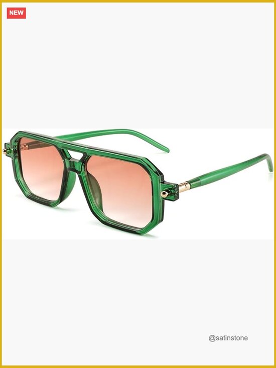 Retro 70s Square Aviator Sunglasses UV400 Protection Double Bridge Plastic Frame